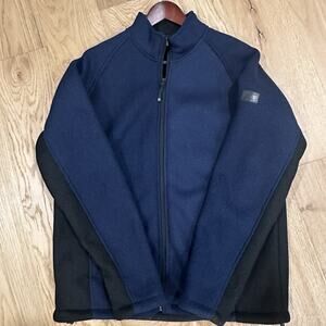 ZeroXposur Jacket Mens Large Blue Black Waffle Knit Fleece Full Zip Casual